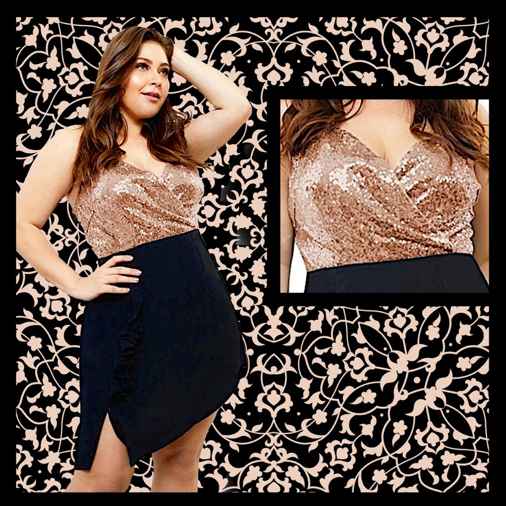 HP Rosegold Sequin Ruffle Chiffon Sleeveless Mini - Picture 7 of 7